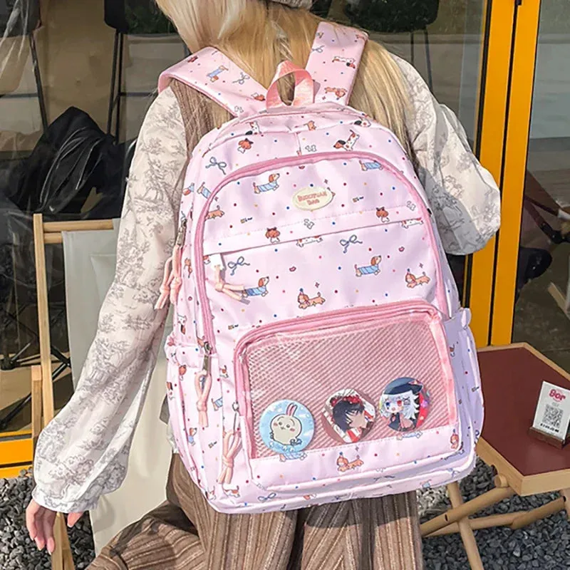 Uakiss Kawaii Funny Women Backpacks Harajuku Aesthetic Large Capacity Commute Ita Bag Female Cartoon Dog Print Students Mochilas
