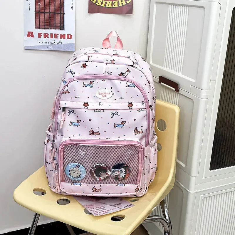 Uakiss Kawaii Funny Women Backpacks Harajuku Aesthetic Large Capacity Commute Ita Bag Female Cartoon Dog Print Students Mochilas