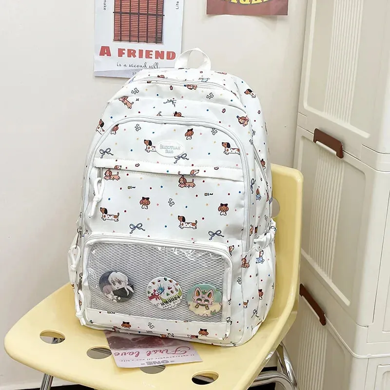 Uakiss Kawaii Funny Women Backpacks Harajuku Aesthetic Large Capacity Commute Ita Bag Female Cartoon Dog Print Students Mochilas