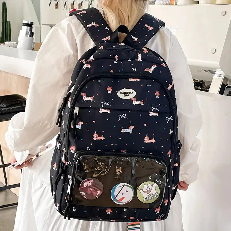 Uakiss Kawaii Funny Women Backpacks Harajuku Aesthetic Large Capacity Commute Ita Bag Female Cartoon Dog Print Students Mochilas