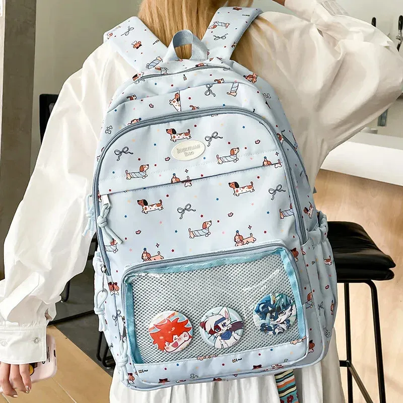 Uakiss Kawaii Funny Women Backpacks Harajuku Aesthetic Large Capacity Commute Ita Bag Female Cartoon Dog Print Students Mochilas
