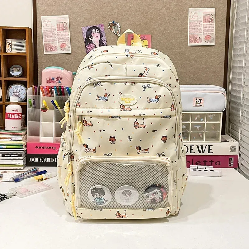 Uakiss Kawaii Funny Women Backpacks Harajuku Aesthetic Large Capacity Commute Ita Bag Female Cartoon Dog Print Students Mochilas
