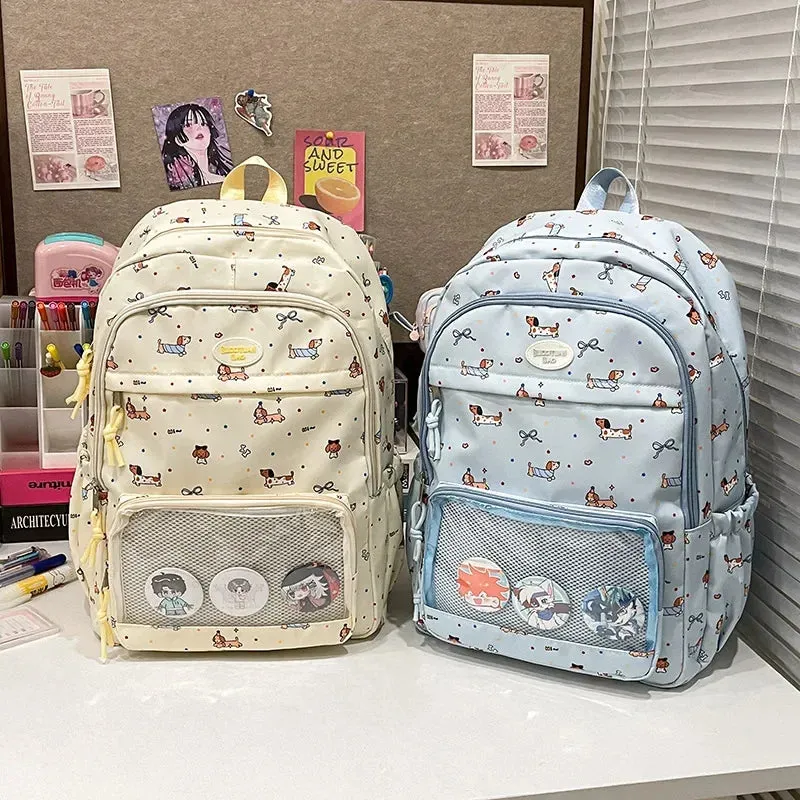 Uakiss Kawaii Funny Women Backpacks Harajuku Aesthetic Large Capacity Commute Ita Bag Female Cartoon Dog Print Students Mochilas