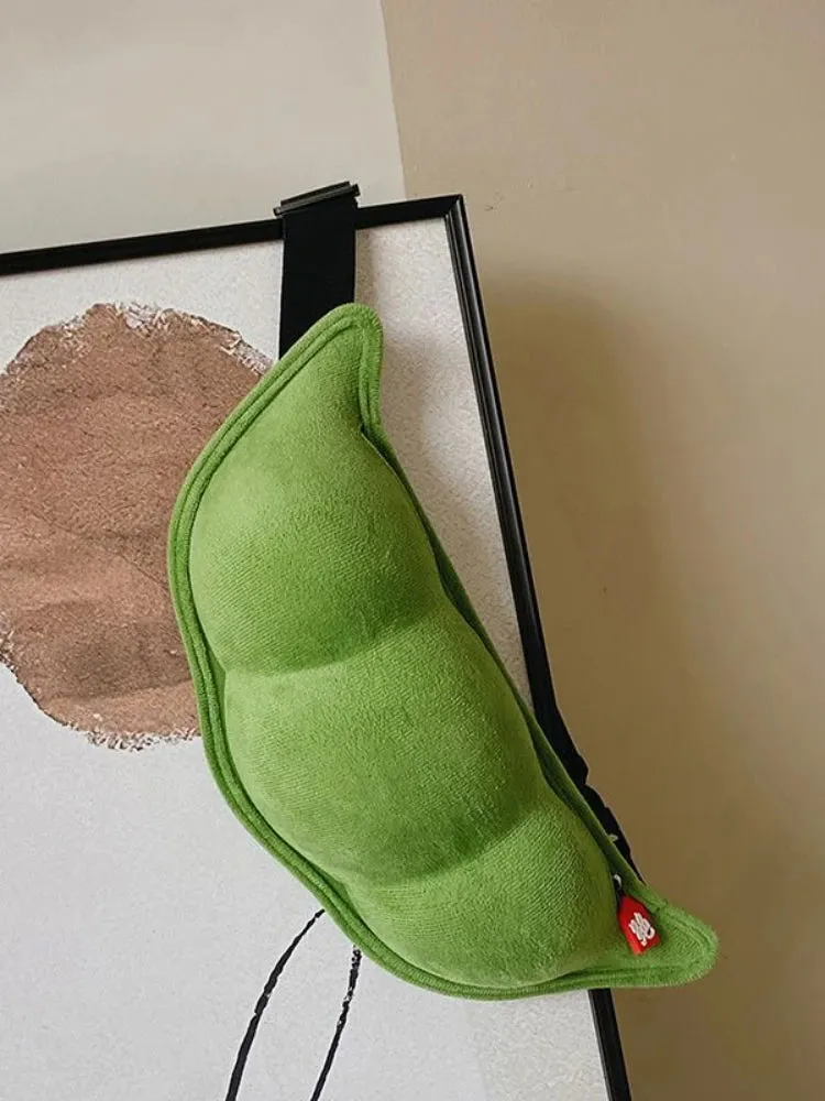 UAKISS  -  Plush Shoulder Bag Creative Peas Shaped Cartoon Design Chest Crossbody Bags Women Cute Zipper Messenger Handbags Y2k