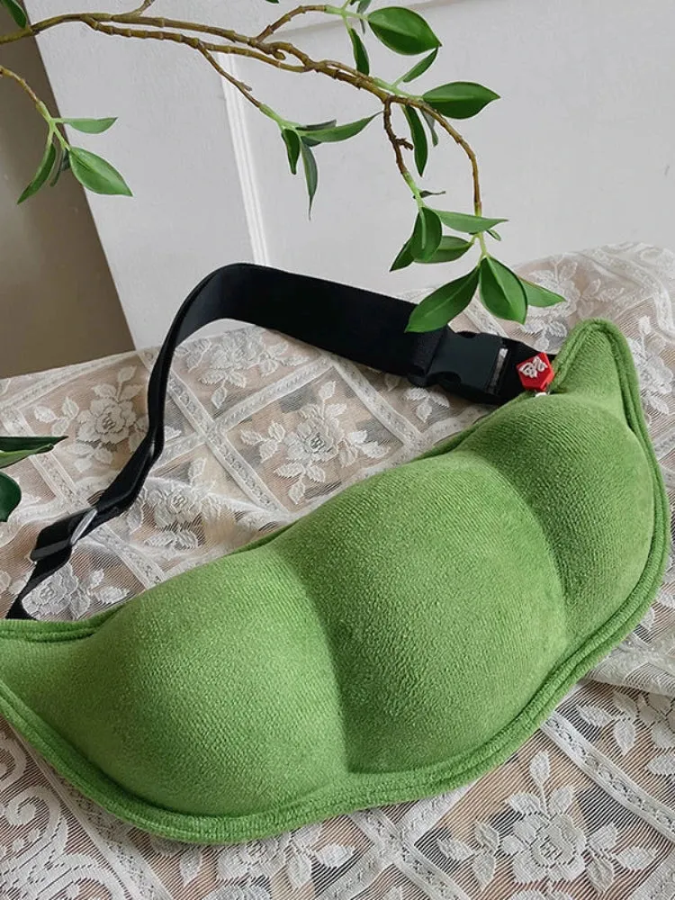 UAKISS  -  Plush Shoulder Bag Creative Peas Shaped Cartoon Design Chest Crossbody Bags Women Cute Zipper Messenger Handbags Y2k