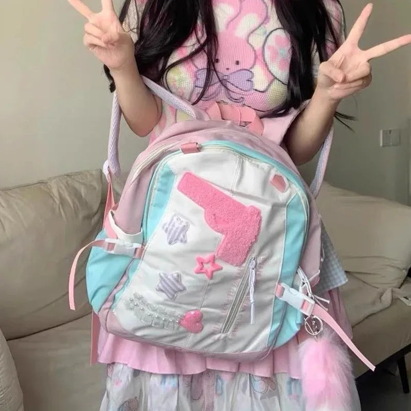UAKISS  -  Y2K Women Bags 2024 Trend Designer Aesthetic Patchwork E Girl Backpacks Large Capacity Casual Nylon Mochilas Para Mujer
