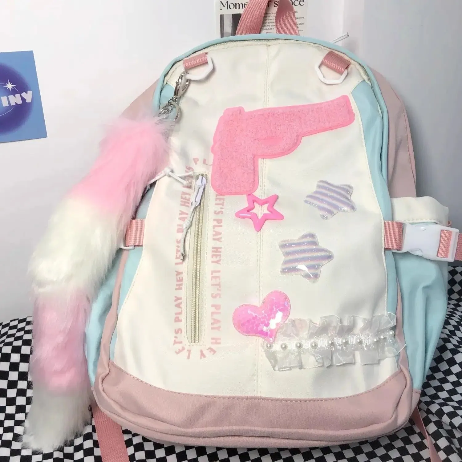 UAKISS  -  Y2K Women Bags 2024 Trend Designer Aesthetic Patchwork E Girl Backpacks Large Capacity Casual Nylon Mochilas Para Mujer