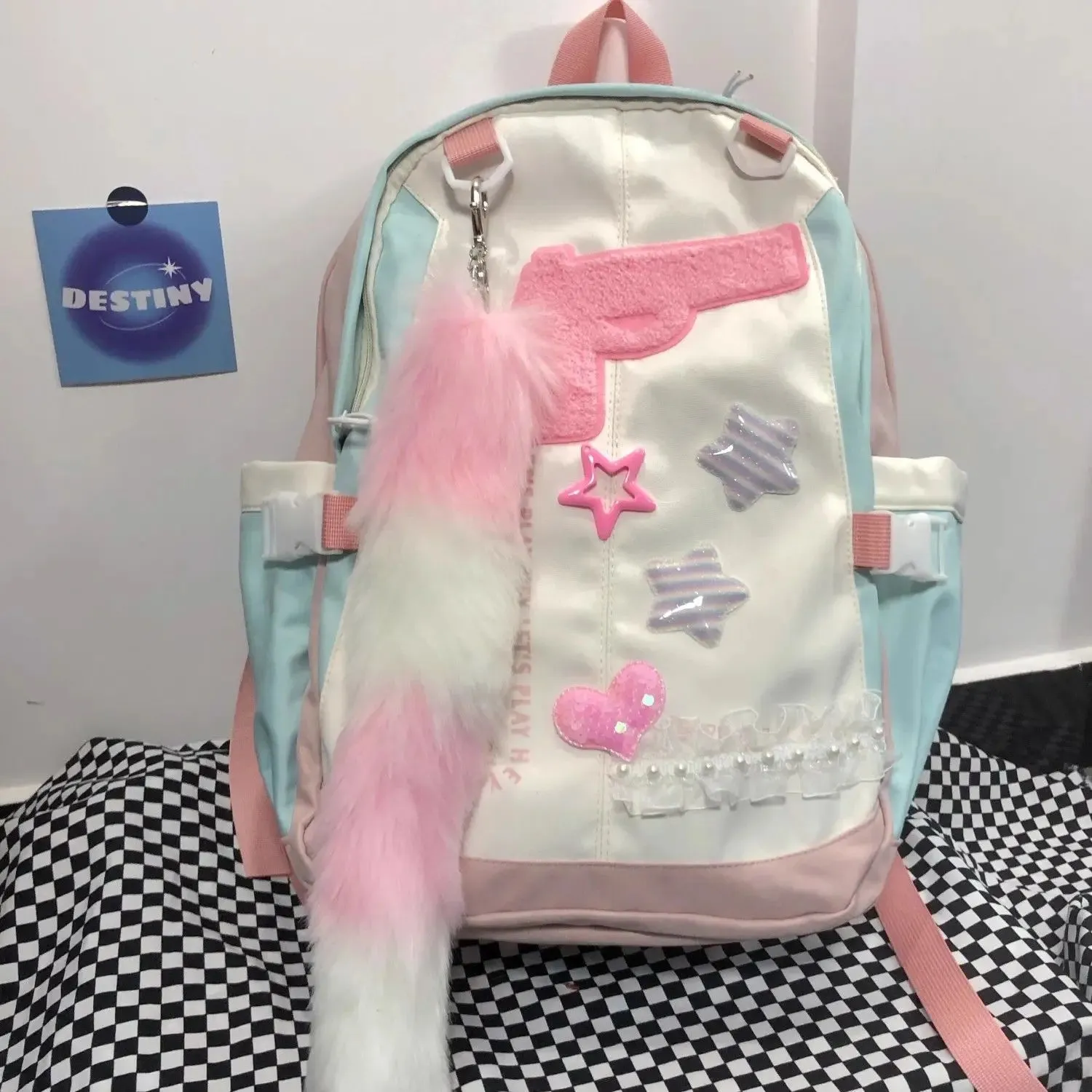 UAKISS  -  Y2K Women Bags 2024 Trend Designer Aesthetic Patchwork E Girl Backpacks Large Capacity Casual Nylon Mochilas Para Mujer